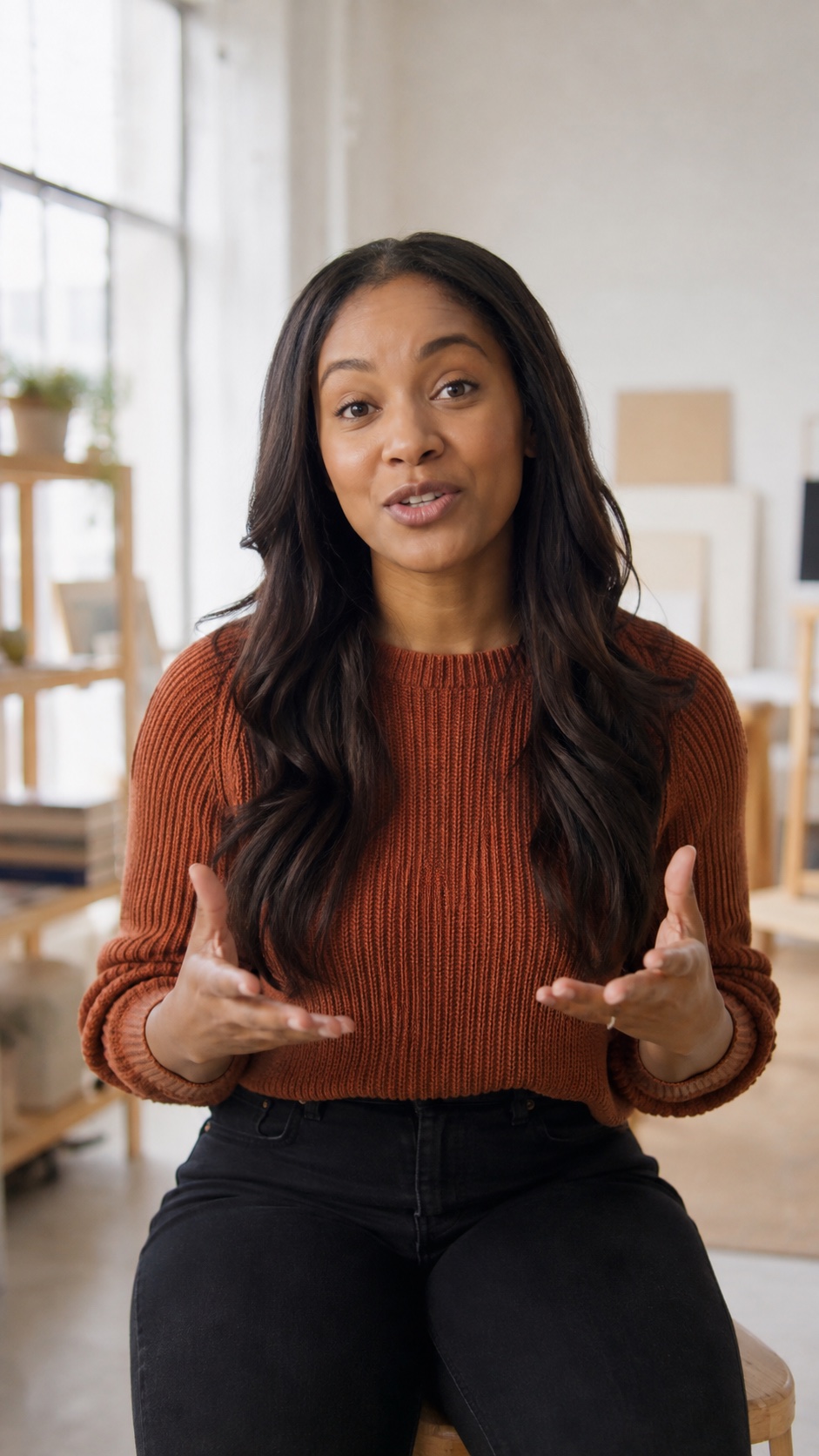 Fictional creator in a bright studio, used in a synthetic Short example